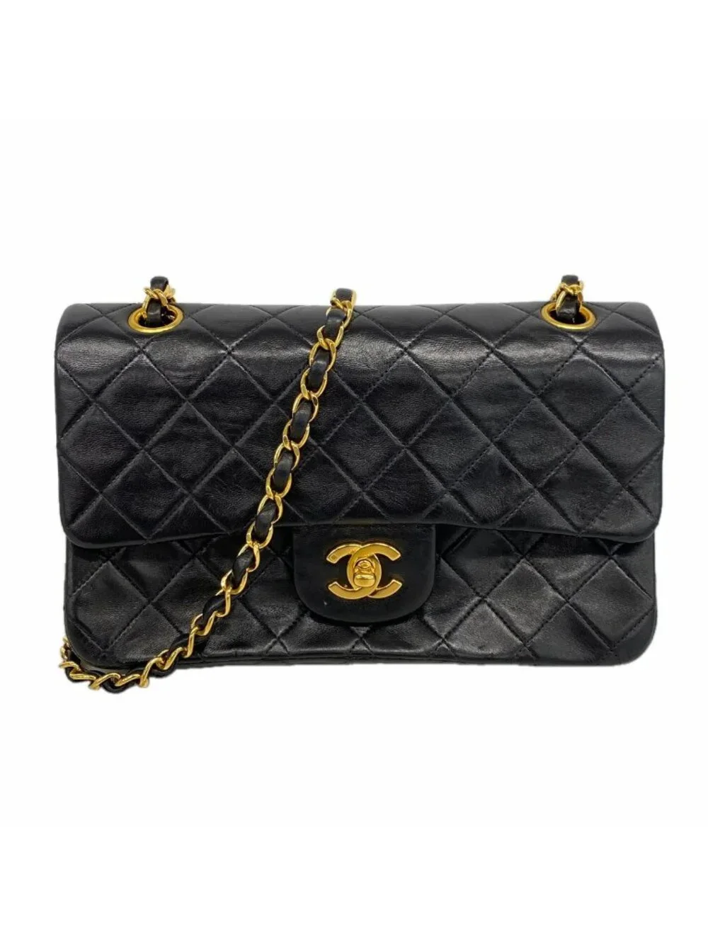 Chanel Shoulder Bag Quilted Lambskin Black Gold